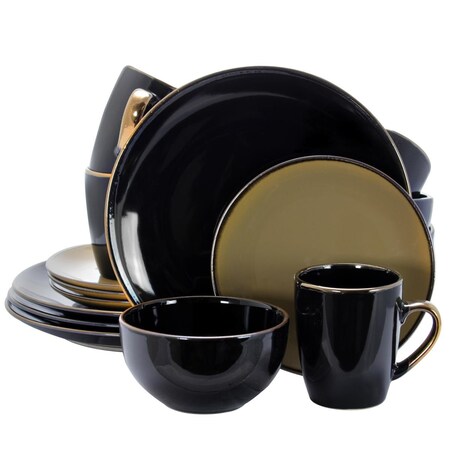 Fastfood 16 Piece Cambridge Grand Dinnerware Set with Complete Setting for 4 - Luxurious Black & Warm Taupe FA2614986